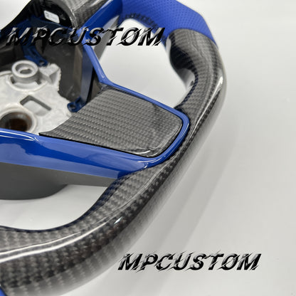 Mpcustom for Tesla model 3 Y carbon fiber steering wheel blue perforated leather and gloss