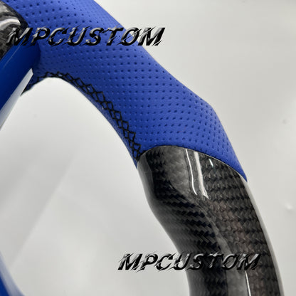 Mpcustom for Tesla model 3 Y carbon fiber steering wheel blue perforated leather and gloss