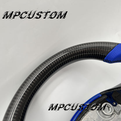 Mpcustom for Tesla model 3 Y carbon fiber steering wheel blue perforated leather and black stitching