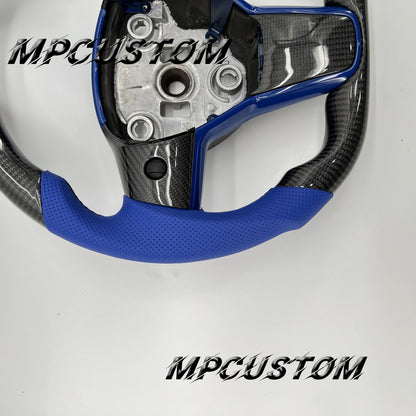 Mpcustom for Tesla model 3 Y carbon fiber steering wheel blue perforated leather and black stitching