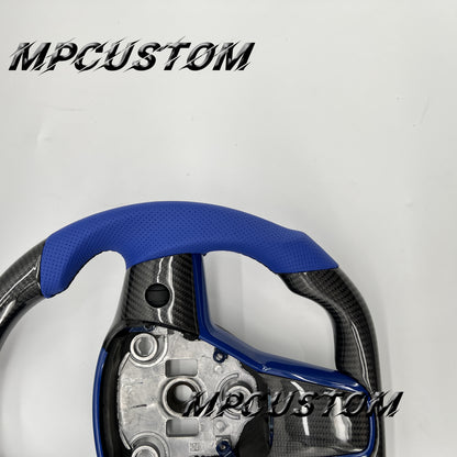 Mpcustom for Tesla model 3 Y carbon fiber steering wheel blue perforated leather and black stitching
