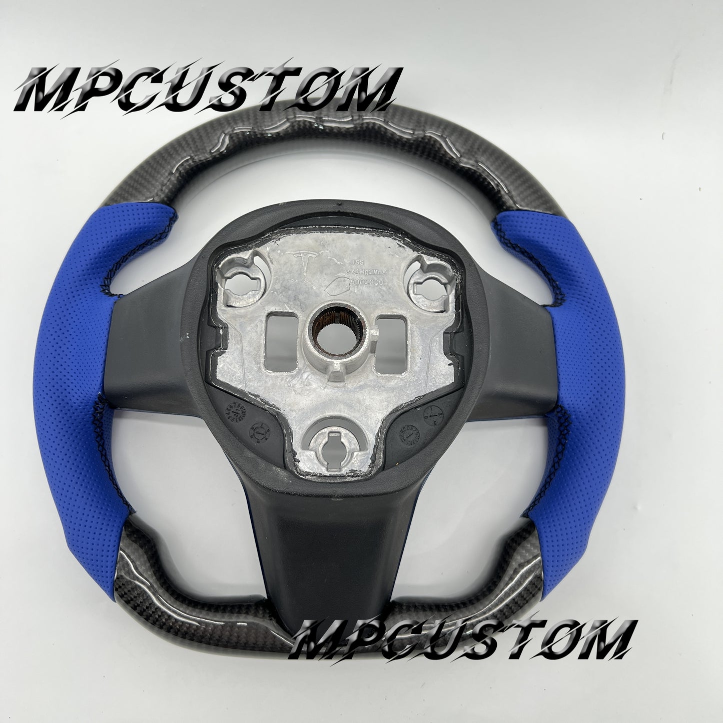 Mpcustom for Tesla model 3 Y carbon fiber steering wheel blue perforated leather and black stitching