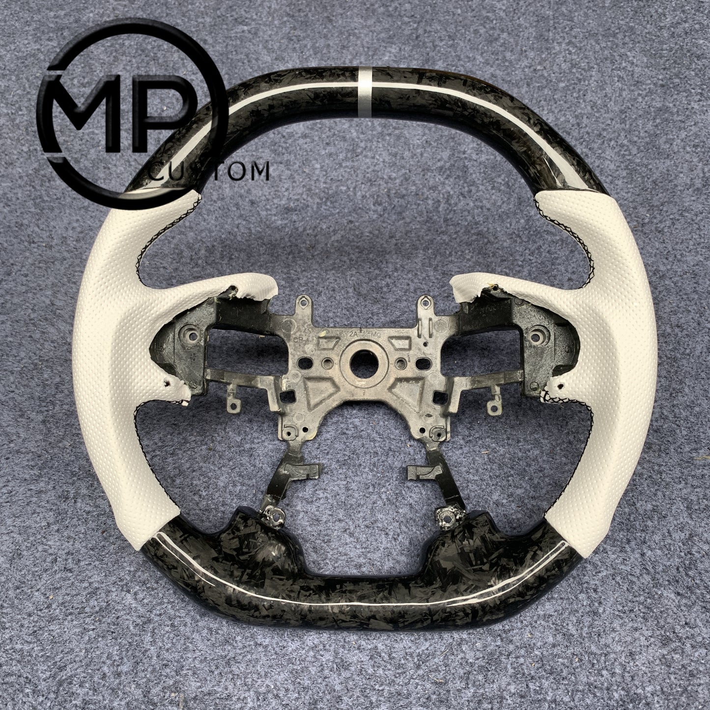 MPCUSTOM Fit For Honda 9th gen Accord SPORT 4 DOOR SEDAN 2013-2017/Crosstour 2013-2015/Ridgeline 2017-2020 forger carbon fiber steering wheel white perforated leather white center line