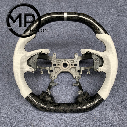 MPCUSTOM Fit For Honda 9th gen Accord SPORT 4 DOOR SEDAN 2013-2017/Crosstour 2013-2015/Ridgeline 2017-2020 forger carbon fiber steering wheel white perforated leather white center line
