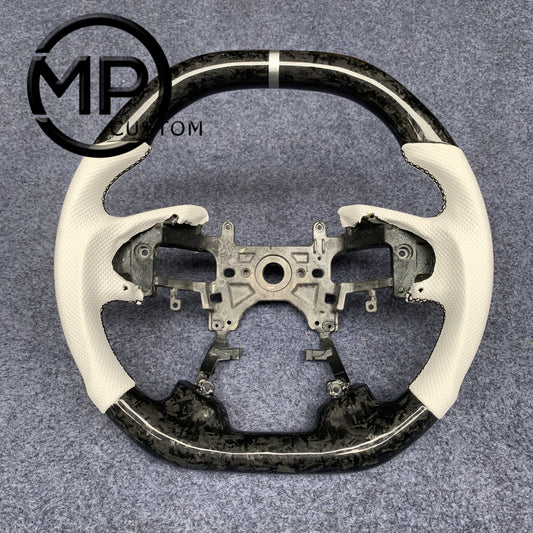 MPCUSTOM Fit For Honda 9th gen Accord SPORT 4 DOOR SEDAN 2013-2017/Crosstour 2013-2015/Ridgeline 2017-2020 forger carbon fiber steering wheel white perforated leather white center line