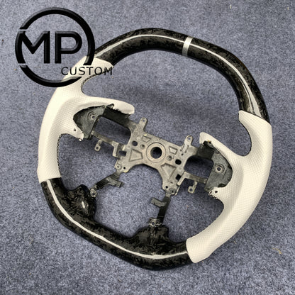 MPCUSTOM Fit For Honda 9th gen Accord SPORT 4 DOOR SEDAN 2013-2017/Crosstour 2013-2015/Ridgeline 2017-2020 forger carbon fiber steering wheel white perforated leather white center line