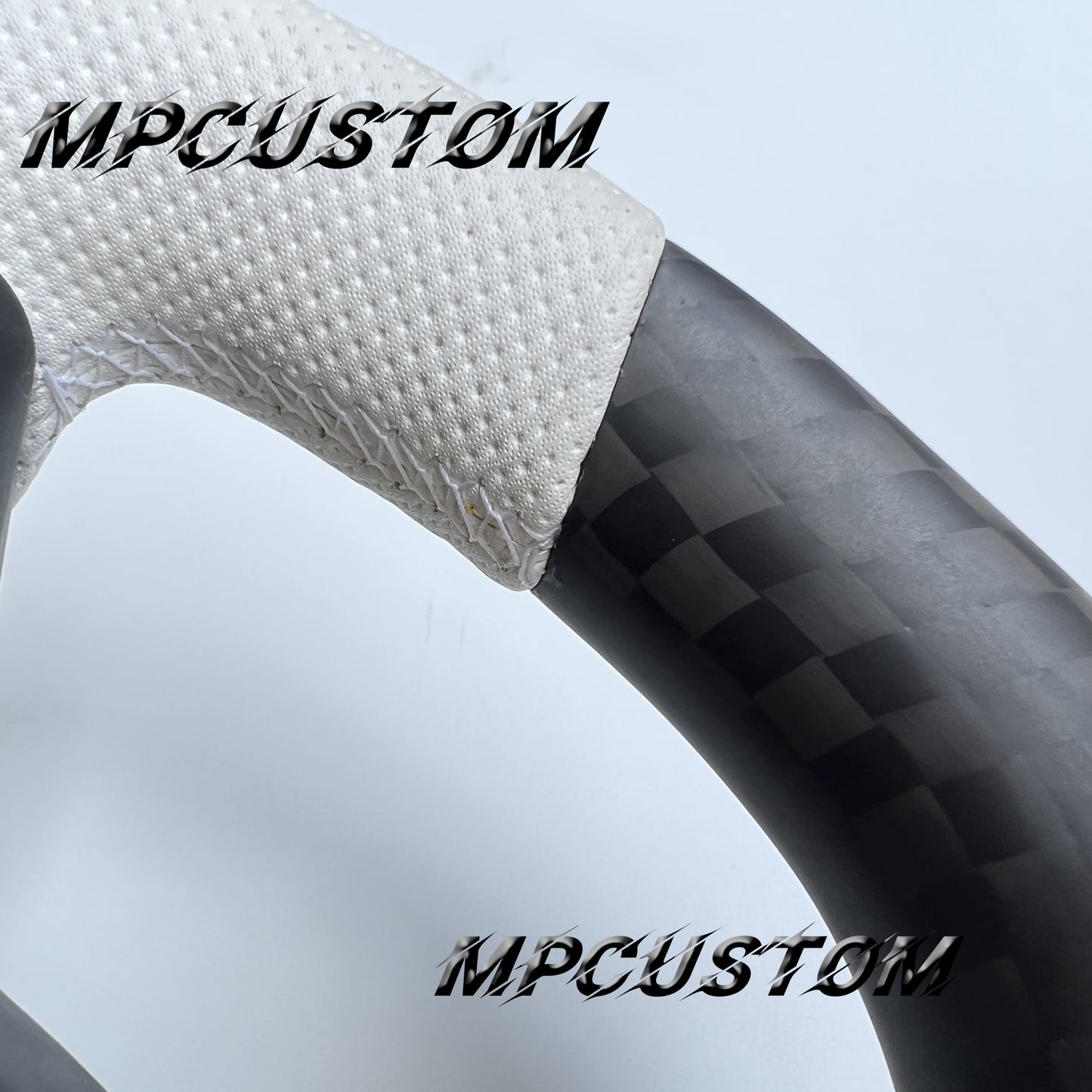 Mpcustom for Tesla model 3 Y carbon fiber steering wheel white perforated leather
