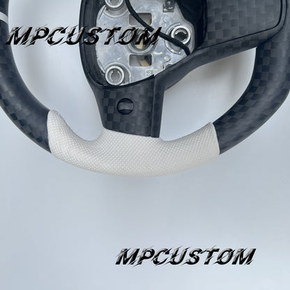 Mpcustom for Tesla model 3 Y carbon fiber steering wheel white perforated leather