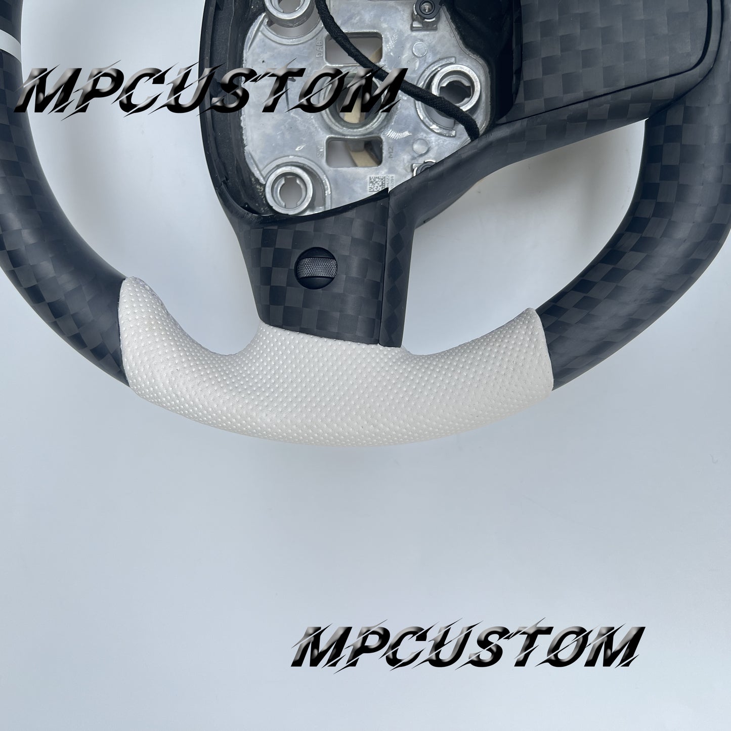 Mpcustom for Tesla model 3 Y carbon fiber steering wheel white perforated leather and matte