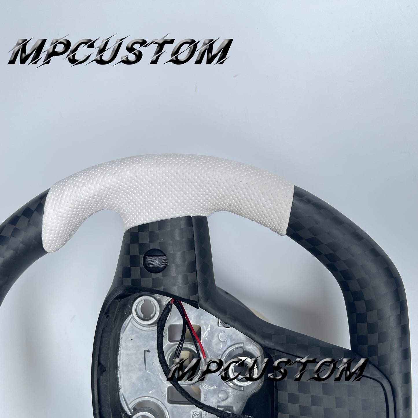 Mpcustom for Tesla model 3 Y carbon fiber steering wheel white perforated leather