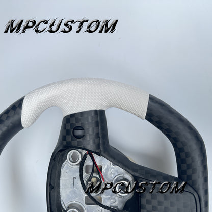 Mpcustom for Tesla model 3 Y carbon fiber steering wheel white perforated leather and matte