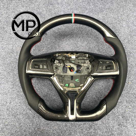 MPCUSTOM Fit For MASERATI GHIBLI M157 2014-2019/Quattroporte GTS 2013-2019 carbon fiber steering wheel black perforated leather Italian tricolor center line