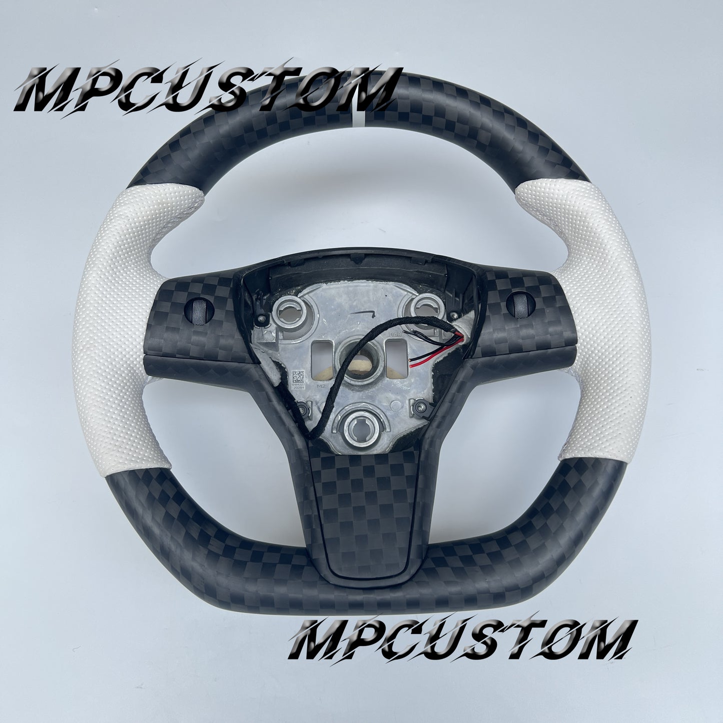 Mpcustom for Tesla model 3 Y carbon fiber steering wheel white perforated leather and white stitching