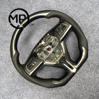 MPCUSTOM Fit For MASERATI GHIBLI M157 2014-2019/Quattroporte GTS 2013-2019 carbon fiber steering wheel black perforated leather Italian tricolor center line