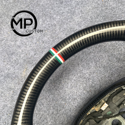 MPCUSTOM Fit For MASERATI GHIBLI M157 2014-2019/Quattroporte GTS 2013-2019 carbon fiber steering wheel black perforated leather Italian tricolor center line