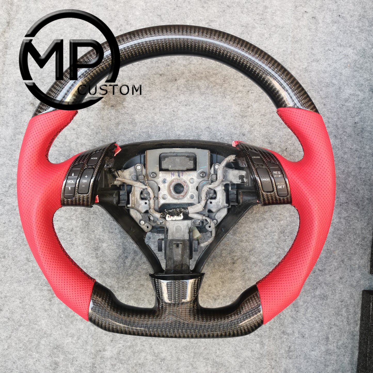 MPCUSTOM Fit For Honda 7th gen&nbsp; Accord Sedan TESTED LX 2003-2007/Inspire/Accord UC1 UC3 CM5 CM6 carbon fiber steering wheel red perforated leather