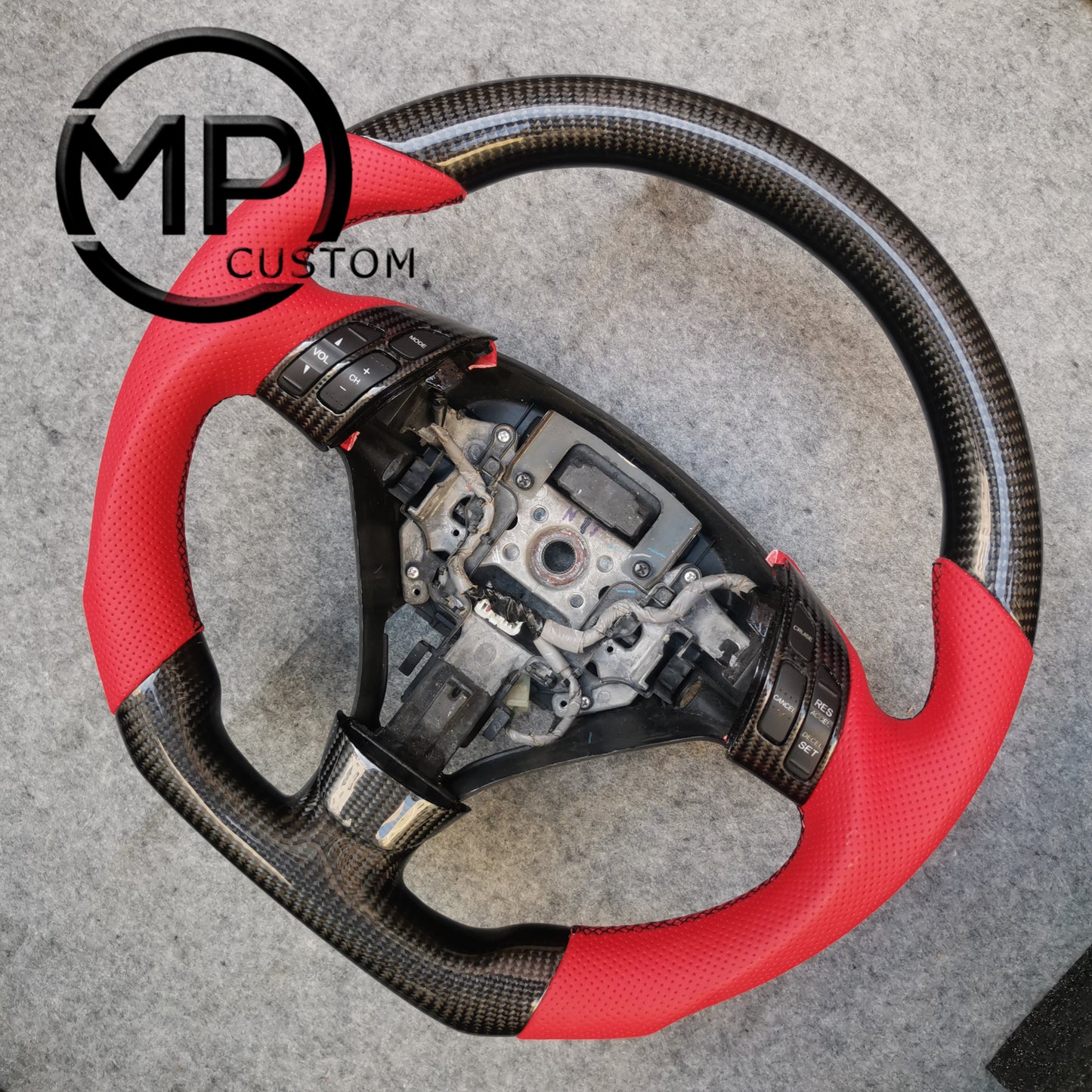 MPCUSTOM Fit For Honda 7th gen&nbsp; Accord Sedan TESTED LX 2003-2007/Inspire/Accord UC1 UC3 CM5 CM6 carbon fiber steering wheel red perforated leather