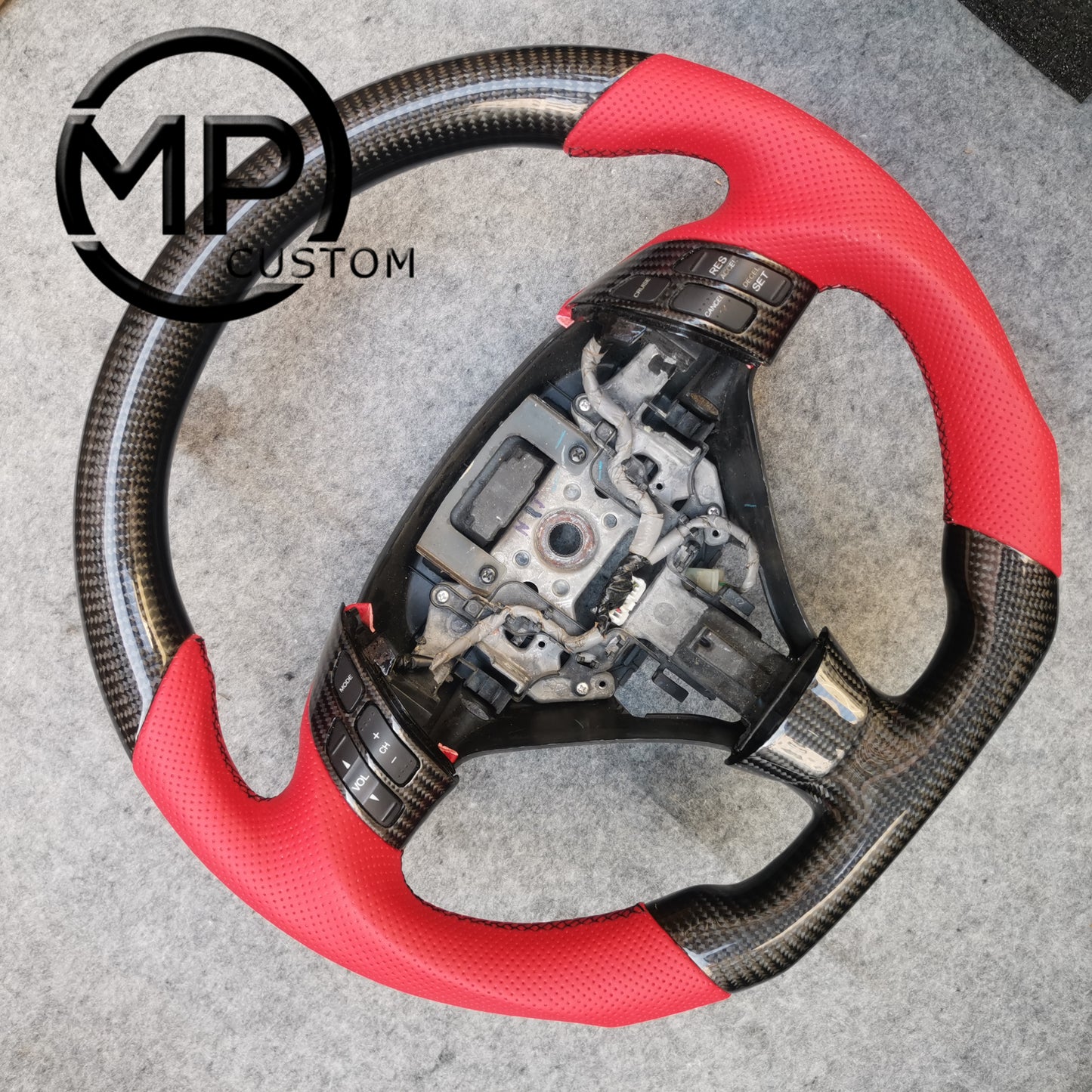 MPCUSTOM Fit For Honda 7th gen&nbsp; Accord Sedan TESTED LX 2003-2007/Inspire/Accord UC1 UC3 CM5 CM6 carbon fiber steering wheel red perforated leather
