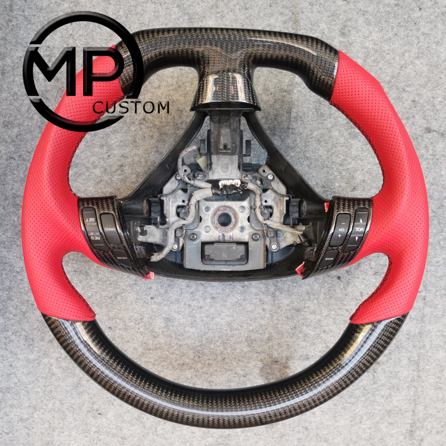 MPCUSTOM Fit For Honda 7th gen&nbsp; Accord Sedan TESTED LX 2003-2007/Inspire/Accord UC1 UC3 CM5 CM6 carbon fiber steering wheel red perforated leather