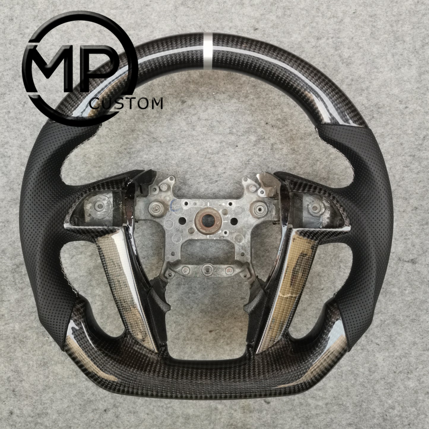 MPCUSTOM Fit For Honda 8th gen Accord/CP1 CP2 CP3/Pilot 2009-2015/Odyssey 2011-2017 carbon fiber steering wheel black perforatara leather white center line
