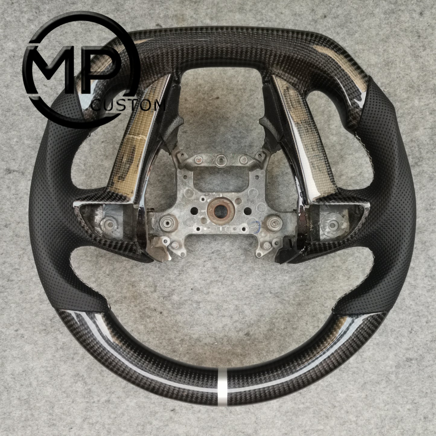 MPCUSTOM Fit For Honda 8th gen Accord/CP1 CP2 CP3/Pilot 2009-2015/Odyssey 2011-2017 carbon fiber steering wheel black perforatara leather white center line