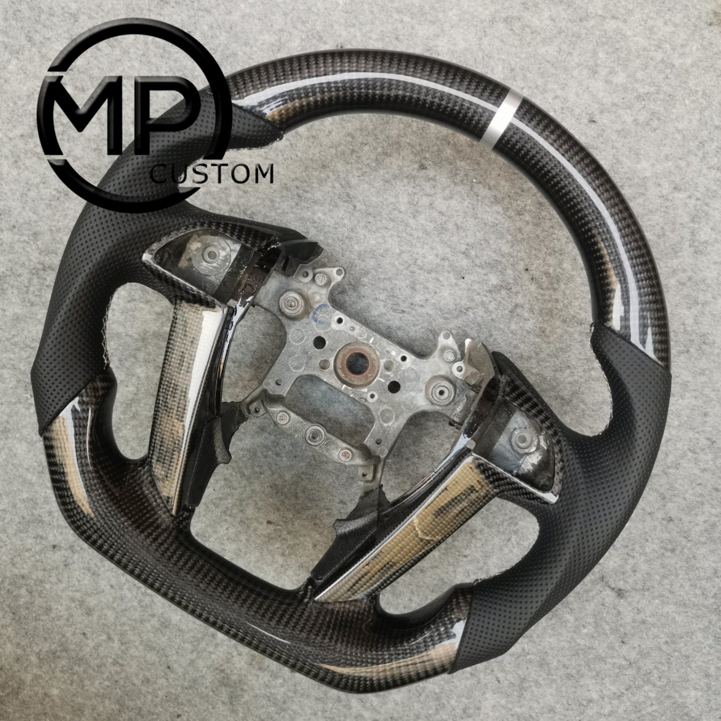 MPCUSTOM Fit For Honda 8th gen Accord/CP1 CP2 CP3/Pilot 2009-2015/Odyssey 2011-2017 carbon fiber steering wheel black perforatara leather white center line