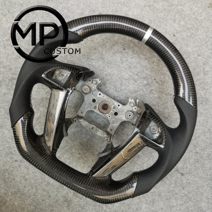 MPCUSTOM Fit For Honda 8th gen Accord/CP1 CP2 CP3/Pilot 2009-2015/Odyssey 2011-2017 carbon fiber steering wheel black perforatara leather white center line