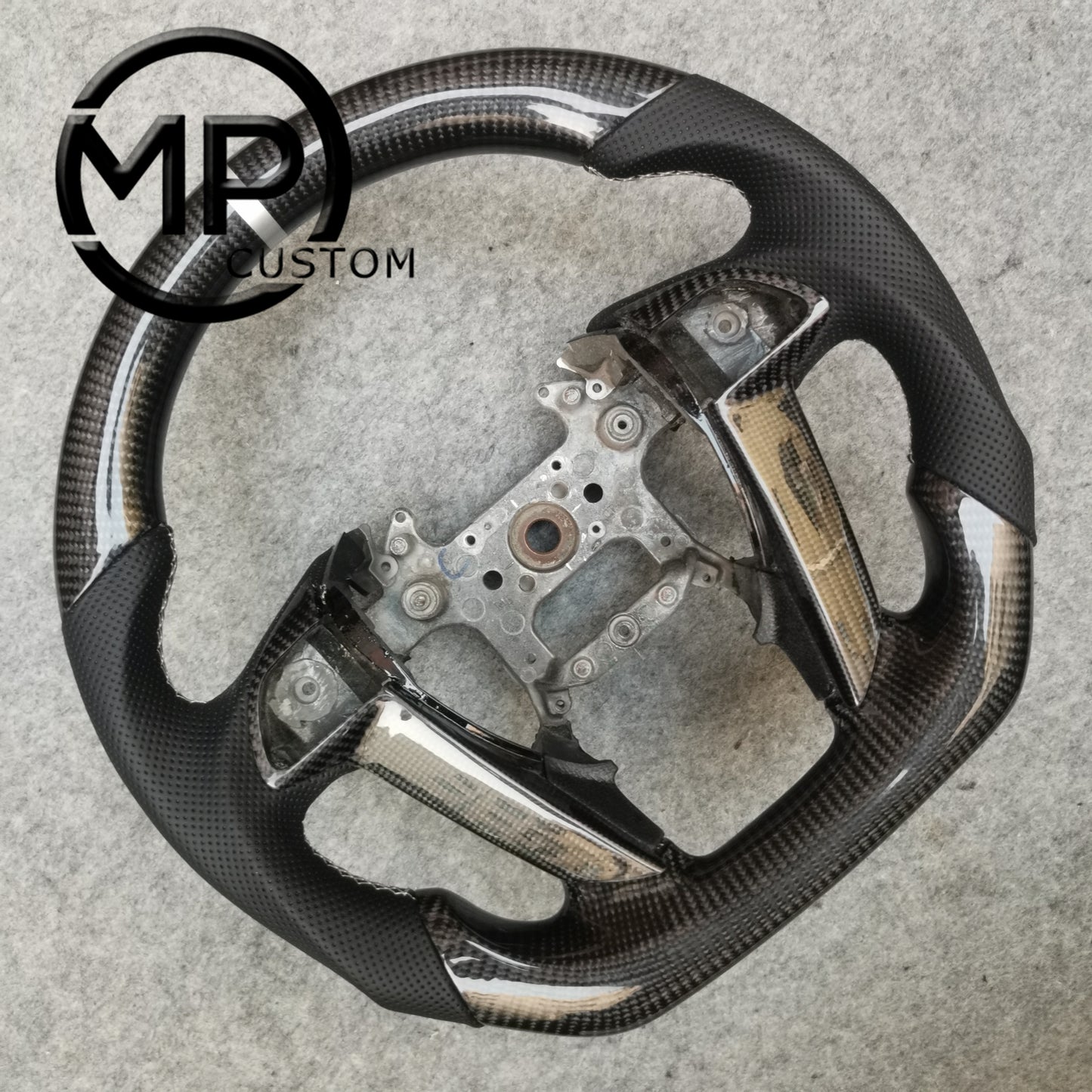 MPCUSTOM Fit For Honda 8th gen Accord/CP1 CP2 CP3/Pilot 2009-2015/Odyssey 2011-2017 carbon fiber steering wheel black perforatara leather white center line