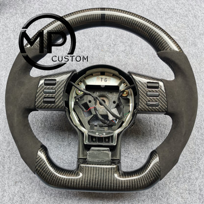 MPCUSTOM Fit For Infiniti G35 2003-2008/Nissan 350Z/Z33 2002-2009 gloss carbon fiber steering wheel black Alcantara  black line