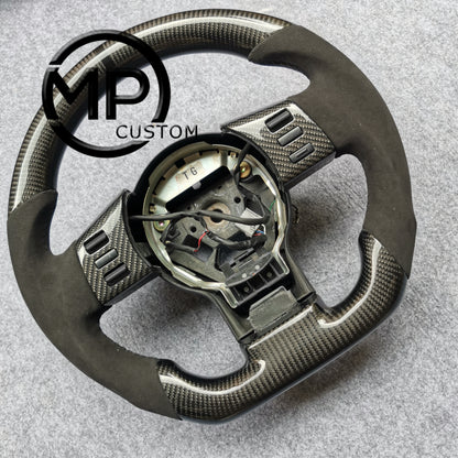 MPCUSTOM Fit For Infiniti G35 2003-2008/Nissan 350Z/Z33 2002-2009 gloss carbon fiber steering wheel black Alcantara  black line