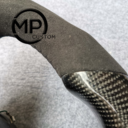 MPCUSTOM Fit For Infiniti G35 2003-2008/Nissan 350Z/Z33 2002-2009 gloss carbon fiber steering wheel black Alcantara  black line