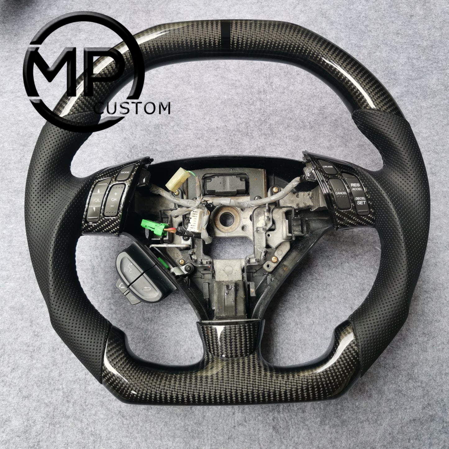 MPCUSTOM Fit For Honda 7th gen&nbsp; Accord Sedan TESTED LX 2003-2007/Inspire/Accord UC1 UC3 CM5 CM6 carbon fiber steering wheel black perforated leather black center line