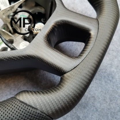MPCUSTOM Fit For DODGE RAM 1500 2013-2019 carbon fiber steering wheel black perforated leather white center line