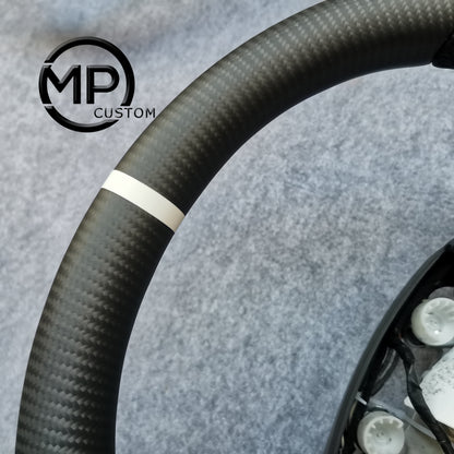 MPCUSTOM Fit For DODGE RAM 1500 2013-2019 carbon fiber steering wheel black perforated leather white center line