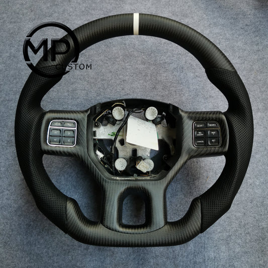 MPCUSTOM Fit For DODGE RAM 1500 2013-2019 carbon fiber steering wheel black perforated leather white center line