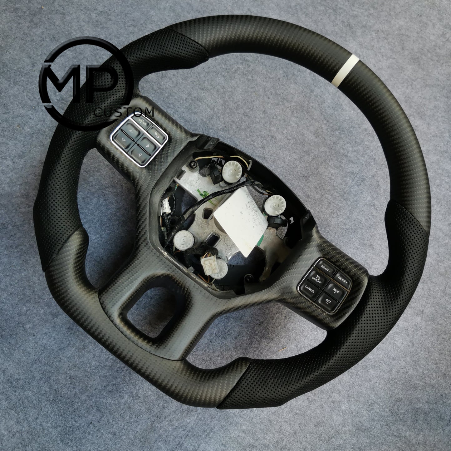 MPCUSTOM Fit For DODGE RAM 1500 2013-2019 carbon fiber steering wheel black perforated leather white center line
