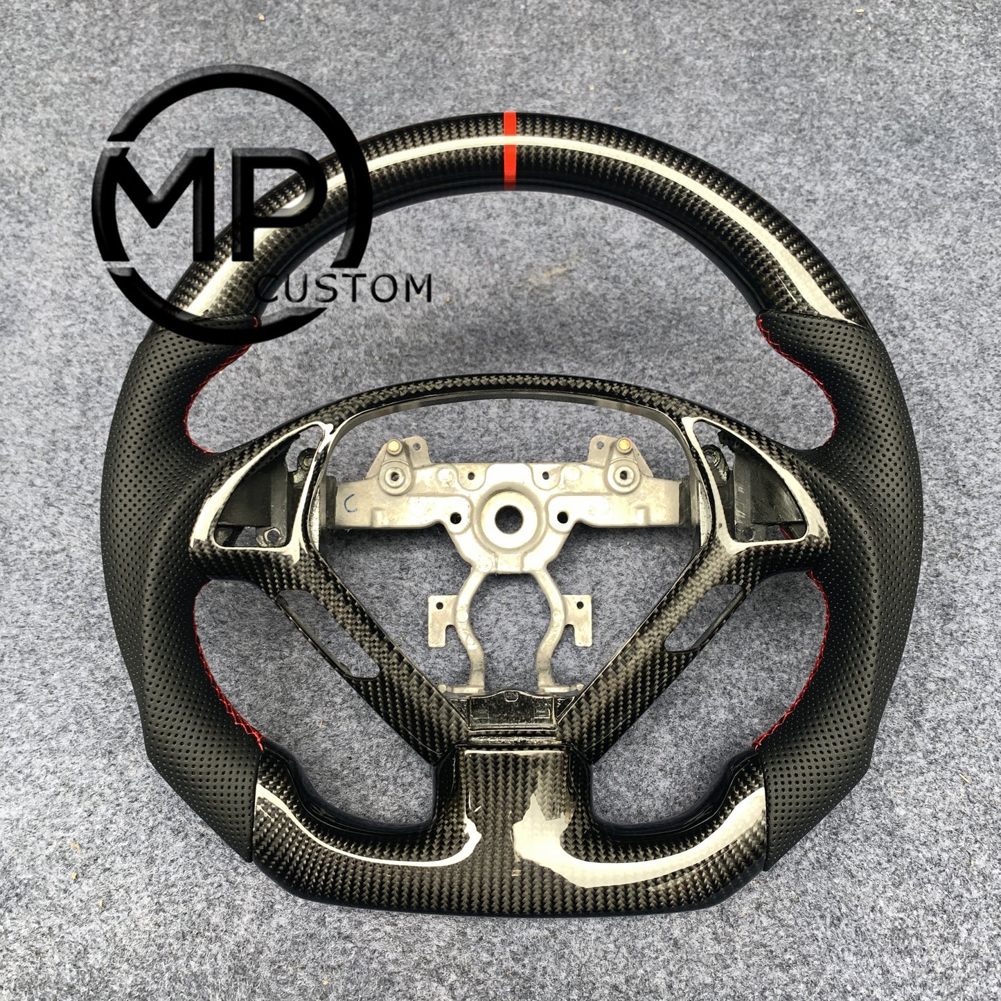 MPCUSTOM Fit For Infiniti EX35 EX37 2008-2017/G25 G35 G37 G37X 2007-2015/Q40 Q60 2014-2015/QX50 2014-2018 carbon fiber steering wheel black perforatara leather red line