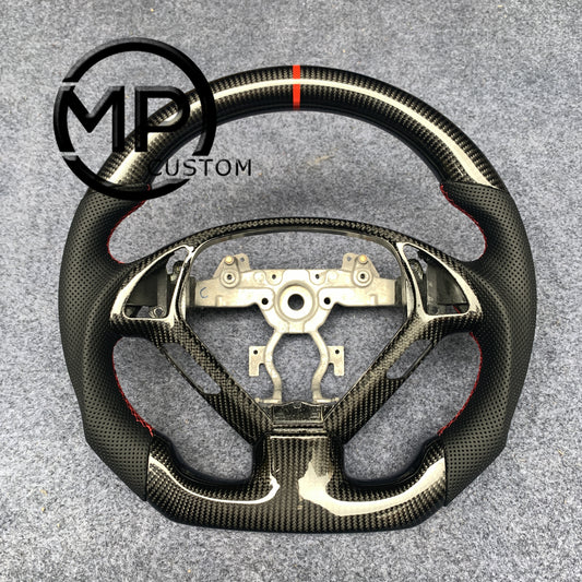 MPCUSTOM Fit For Infiniti EX35 EX37 2008-2017/G25 G35 G37 G37X 2007-2015/Q40 Q60 2014-2015/QX50 2014-2018 carbon fiber steering wheel black perforatara leather red line