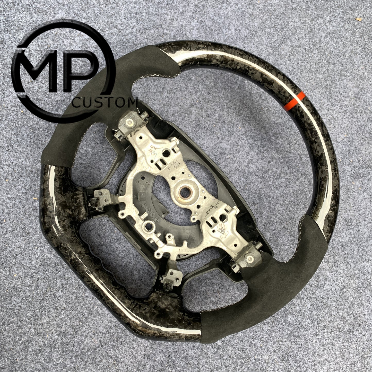 MPCUSTOM Fit For 2012-14CamryHighlanderACV50 carbon fiber steering wheel black perforated leather red center line