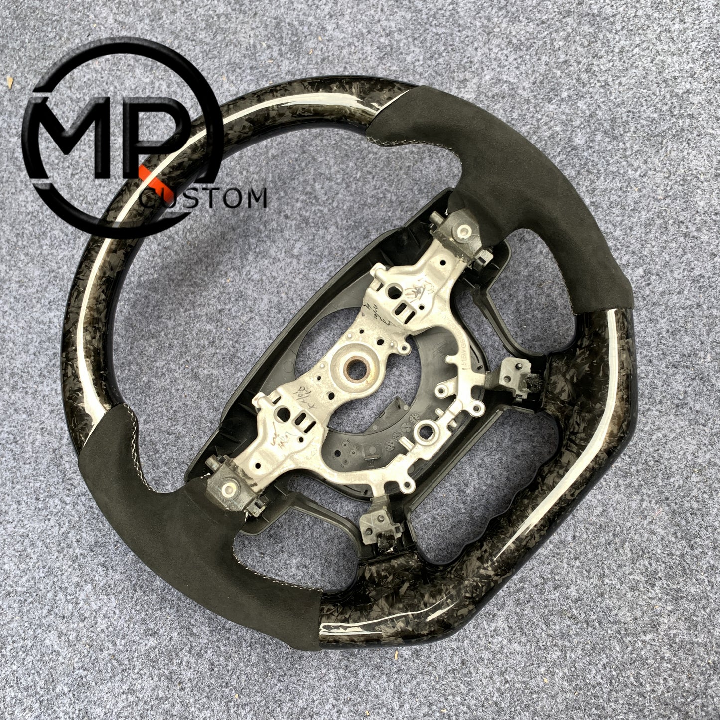 MPCUSTOM Fit For 2012-14CamryHighlanderACV50 carbon fiber steering wheel black perforated leather red center line