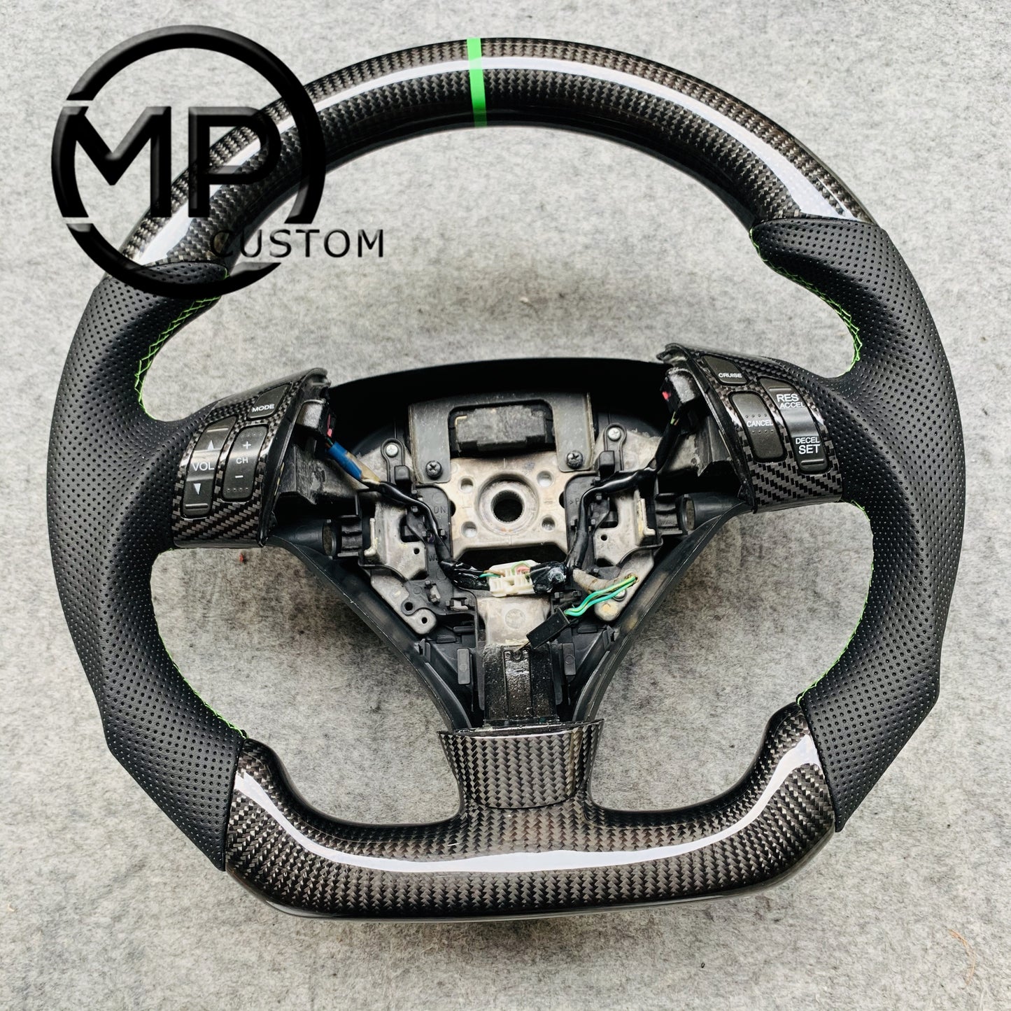 MPCUSTOM Fit For Honda 7th gen&nbsp; Accord Sedan TESTED LX 2003-2007/Inspire/Accord UC1 UC3 CM5 CM6 carbon fiber steering wheel black perforated leather green center line