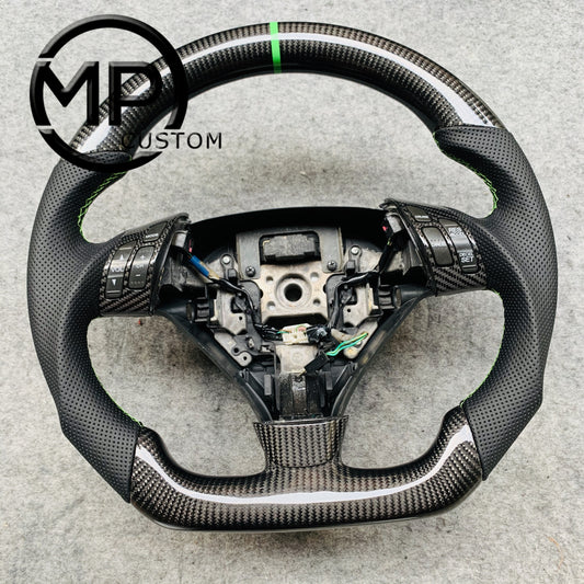MPCUSTOM Fit For Honda 7th gen&nbsp; Accord Sedan TESTED LX 2003-2007/Inspire/Accord UC1 UC3 CM5 CM6 carbon fiber steering wheel black perforated leather green center line