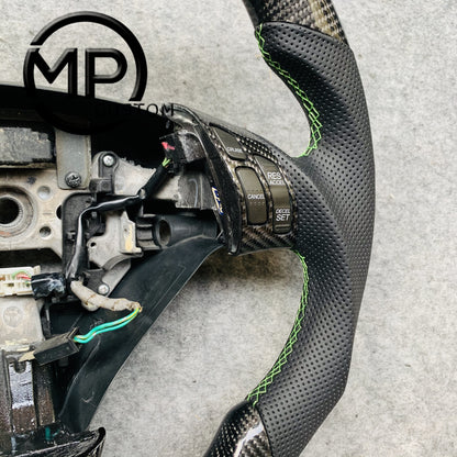 MPCUSTOM Fit For Honda 7th gen&nbsp; Accord Sedan TESTED LX 2003-2007/Inspire/Accord UC1 UC3 CM5 CM6 carbon fiber steering wheel black perforated leather green center line