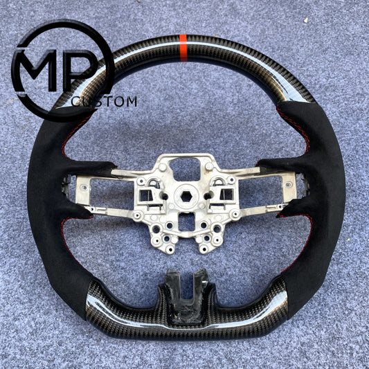 MPCUSTOM Fit For Ford mustang GT 2015-2017 gloss carbon fiber steering wheel black Alcantara red center line