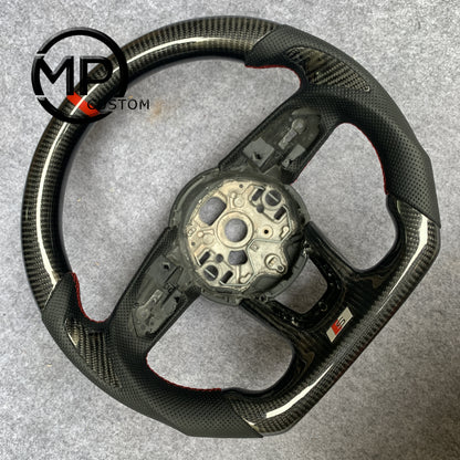 MPCUSTOM Fit For Audi A1 (8X) Sportback/A3 (8V)/A4 (B9) Avant/A5 (F5)/Q2 2016-2019 carbon fiber steering wheel black perforated leather red center line