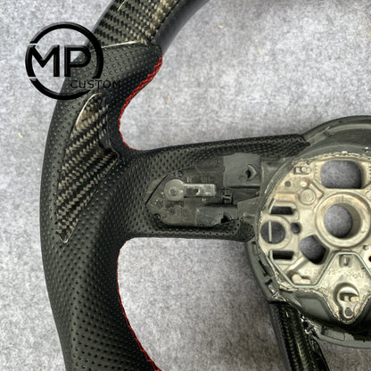 MPCUSTOM Fit For Audi A1 (8X) Sportback/A3 (8V)/A4 (B9) Avant/A5 (F5)/Q2 2016-2019 carbon fiber steering wheel black perforated leather red center line