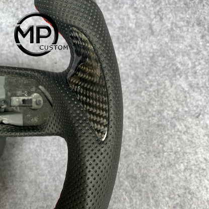 MPCUSTOM Fit For Audi A1 (8X) Sportback/A3 (8V)/A4 (B9) Avant/A5 (F5)/Q2 2016-2019 carbon fiber steering wheel black perforated leather red center line