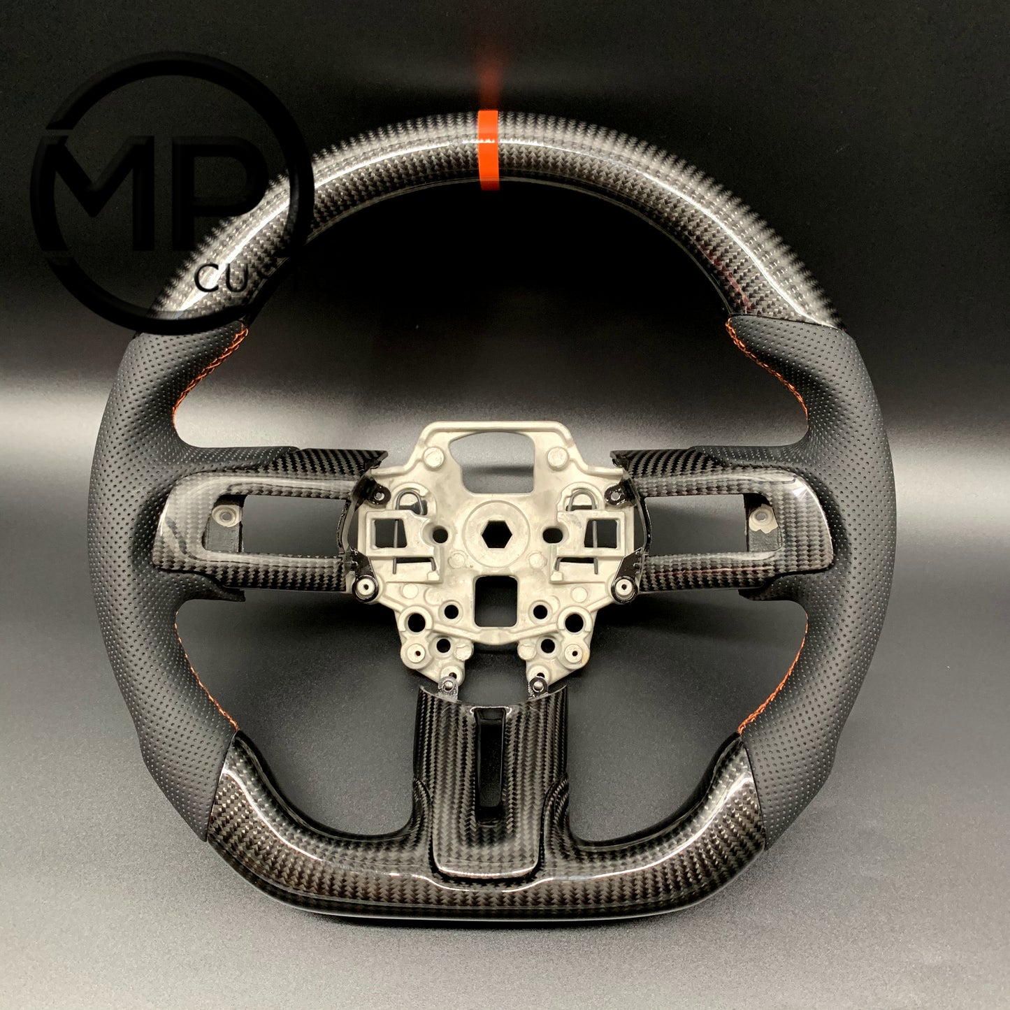 MPCUSTOM Fit For Ford mustang SHELBY GT350R 2018-2023 EcoBoost/GENUINE2018-2021 carbon fiber steering wheel black perforated leather orange center line