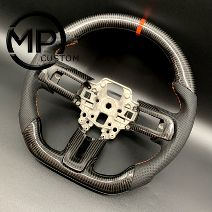 MPCUSTOM Fit For Ford mustang SHELBY GT350R 2018-2023 EcoBoost/GENUINE2018-2021 carbon fiber steering wheel black perforated leather orange center line