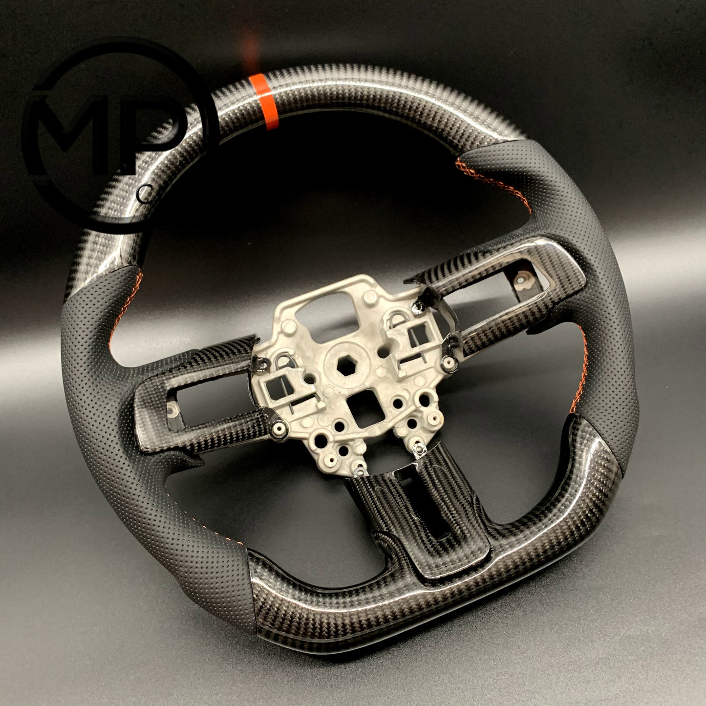 MPCUSTOM Fit For Ford mustang SHELBY GT350R 2018-2023 EcoBoost/GENUINE2018-2021 carbon fiber steering wheel black perforated leather orange center line